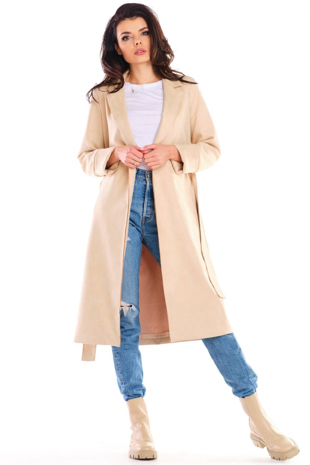 Płaszcz Damski Model A464 Beige - awama158741 - Beżowy - obrazek 2