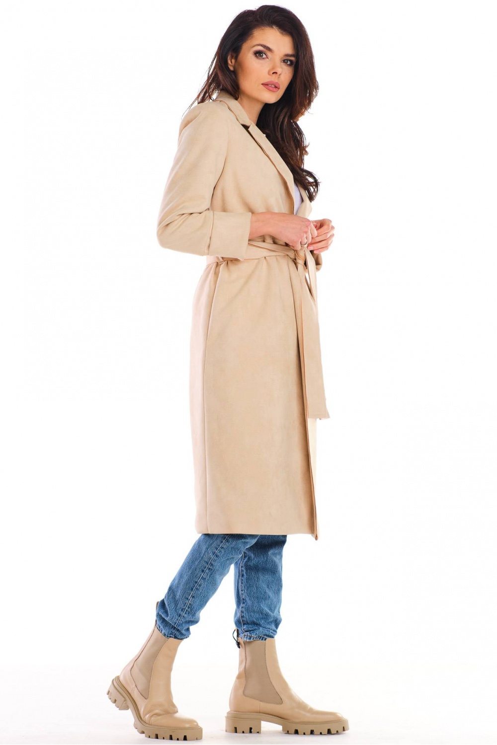 Płaszcz Damski Model A464 Beige - awama158741 - Beżowy - obrazek 4