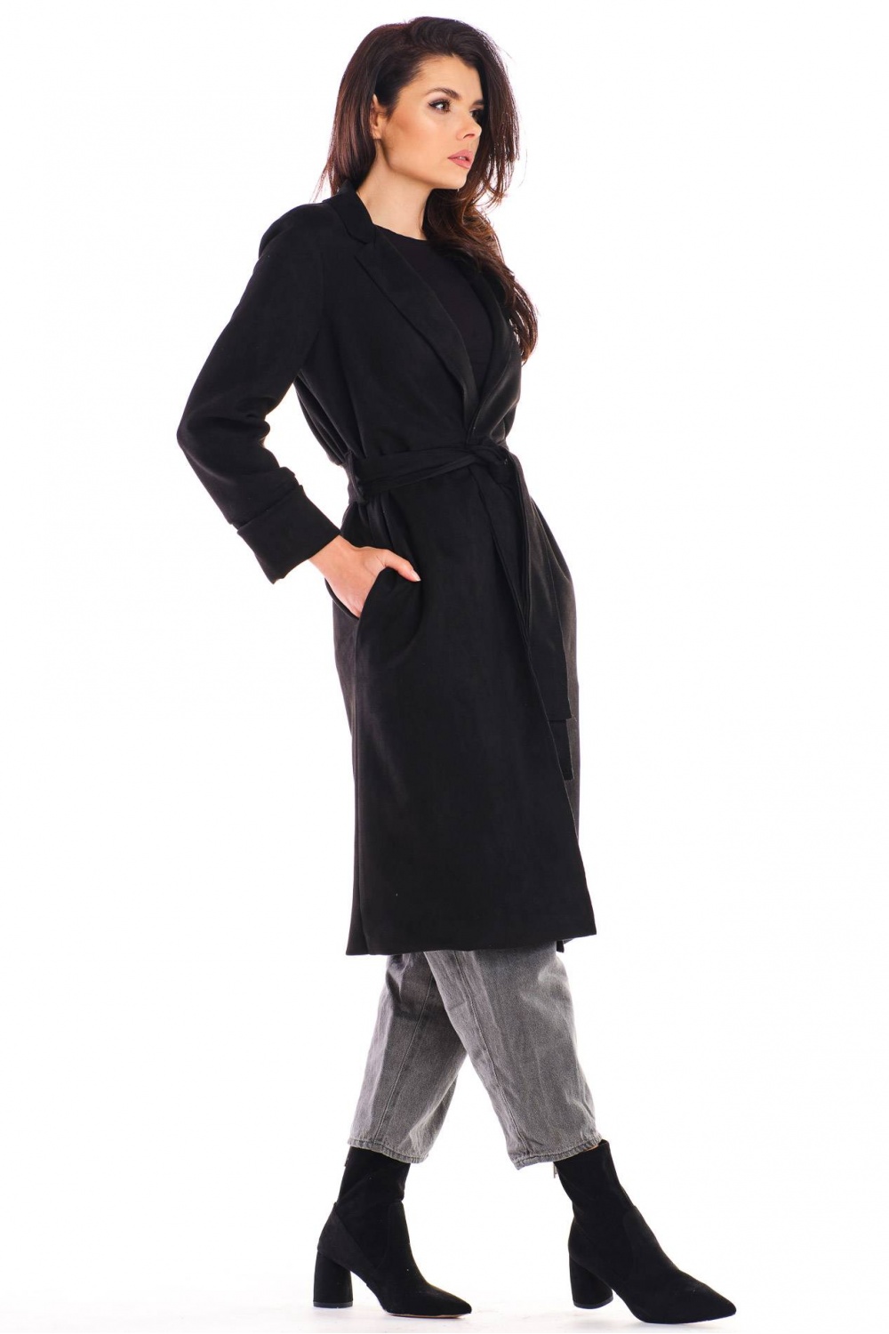 Płaszcz Damski Model A464 Black - awama158796 - Czarny - obrazek 3