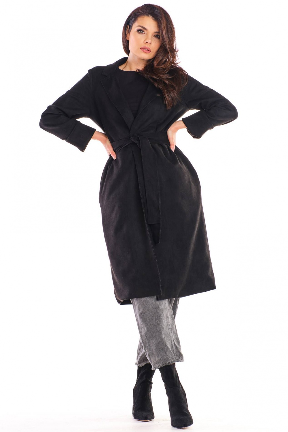 Płaszcz Damski Model A464 Black - awama158796 - Czarny - obrazek 4