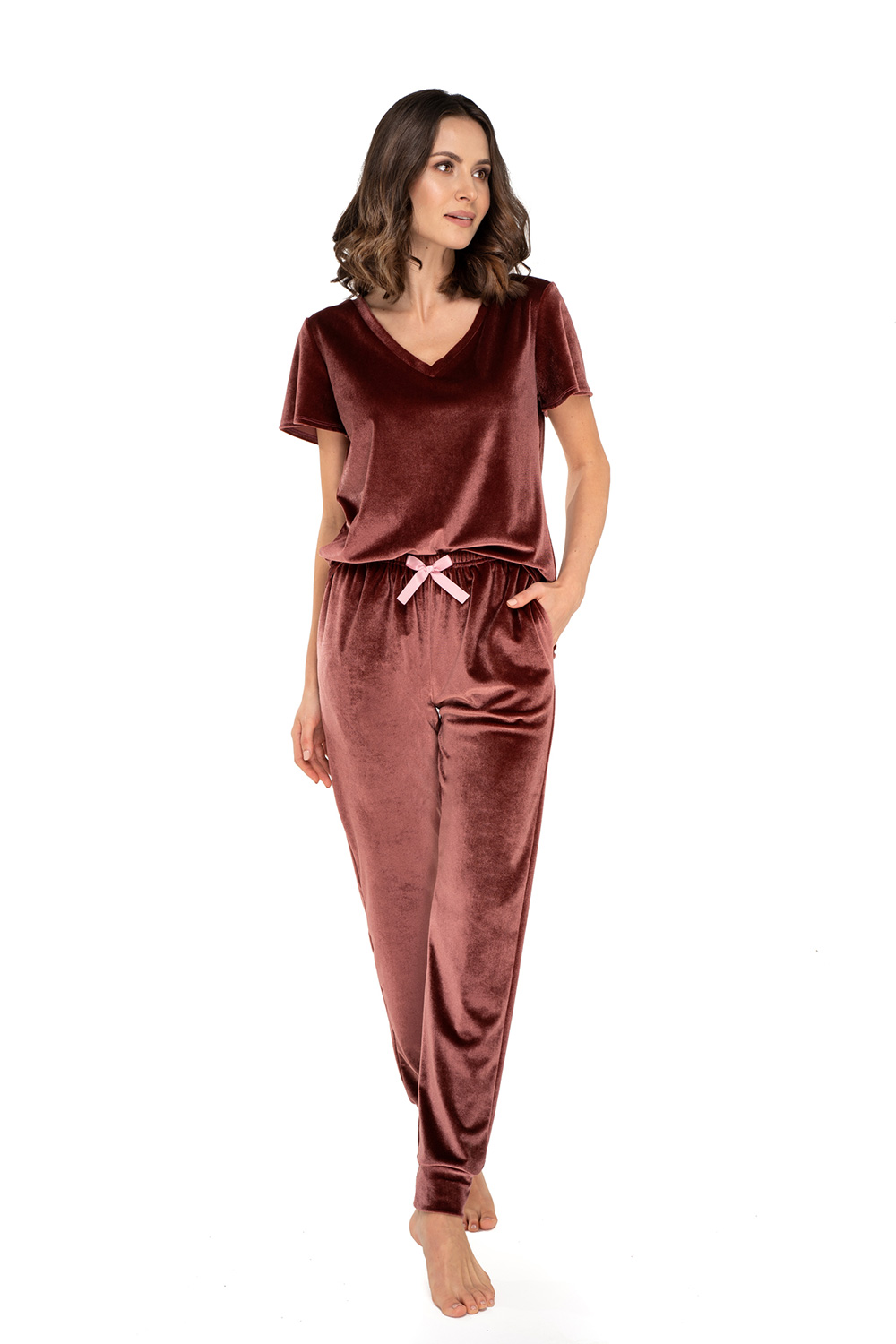 Spodnie Dres Damski Model Audrey Burgund - Babella159687 - Brązowy