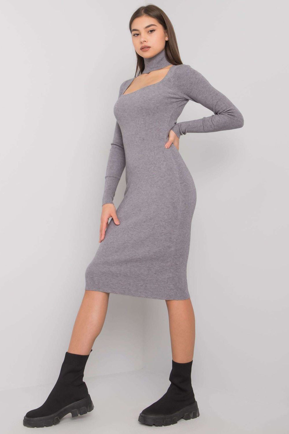 Sukienka Model TW-SK-BI-ZS5178.84 Grey - Och Bella159723 - Szary - obrazek 3
