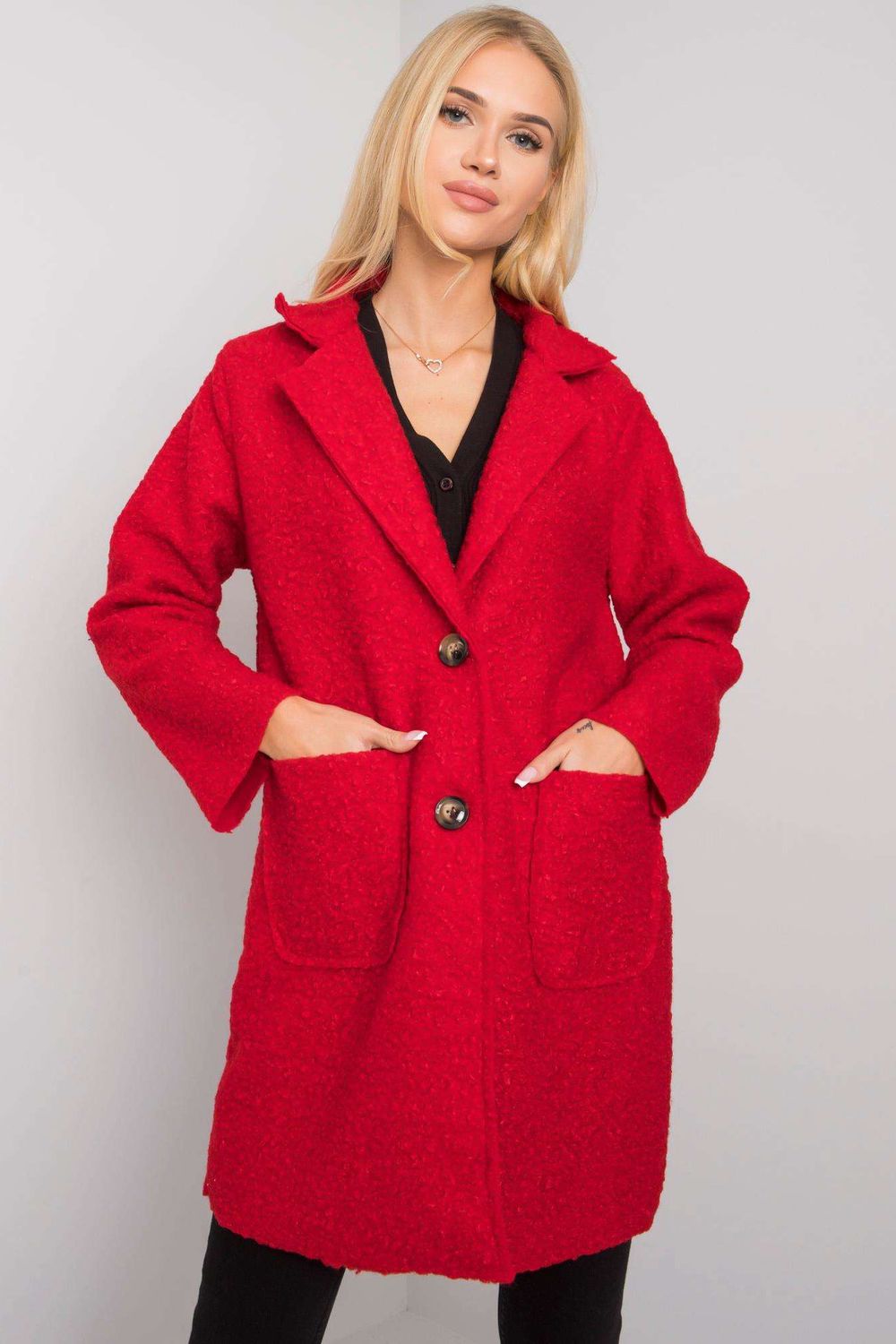 Płaszcz Damski Model TW-PL-BI-21717.40P Red - Och Bella159758 - Czerwony