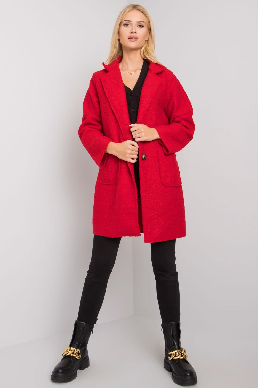 Płaszcz Damski Model TW-PL-BI-21717.40P Red - Och Bella159758 - Czerwony - obrazek 2