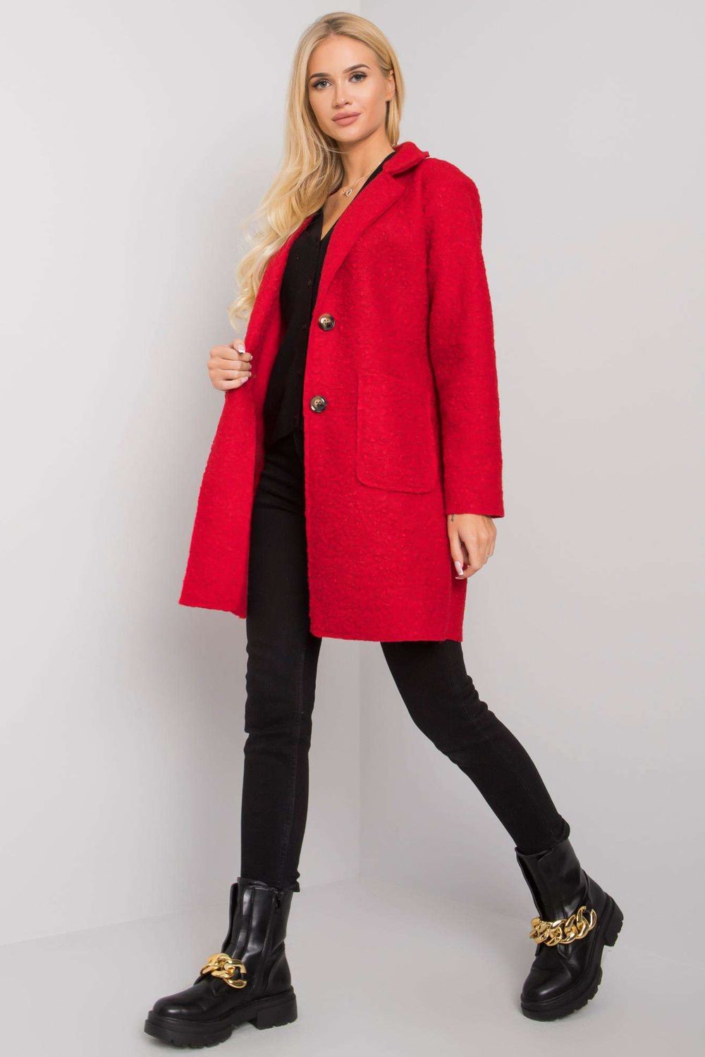 Płaszcz Damski Model TW-PL-BI-21717.40P Red - Och Bella159758 - Czerwony - obrazek 3