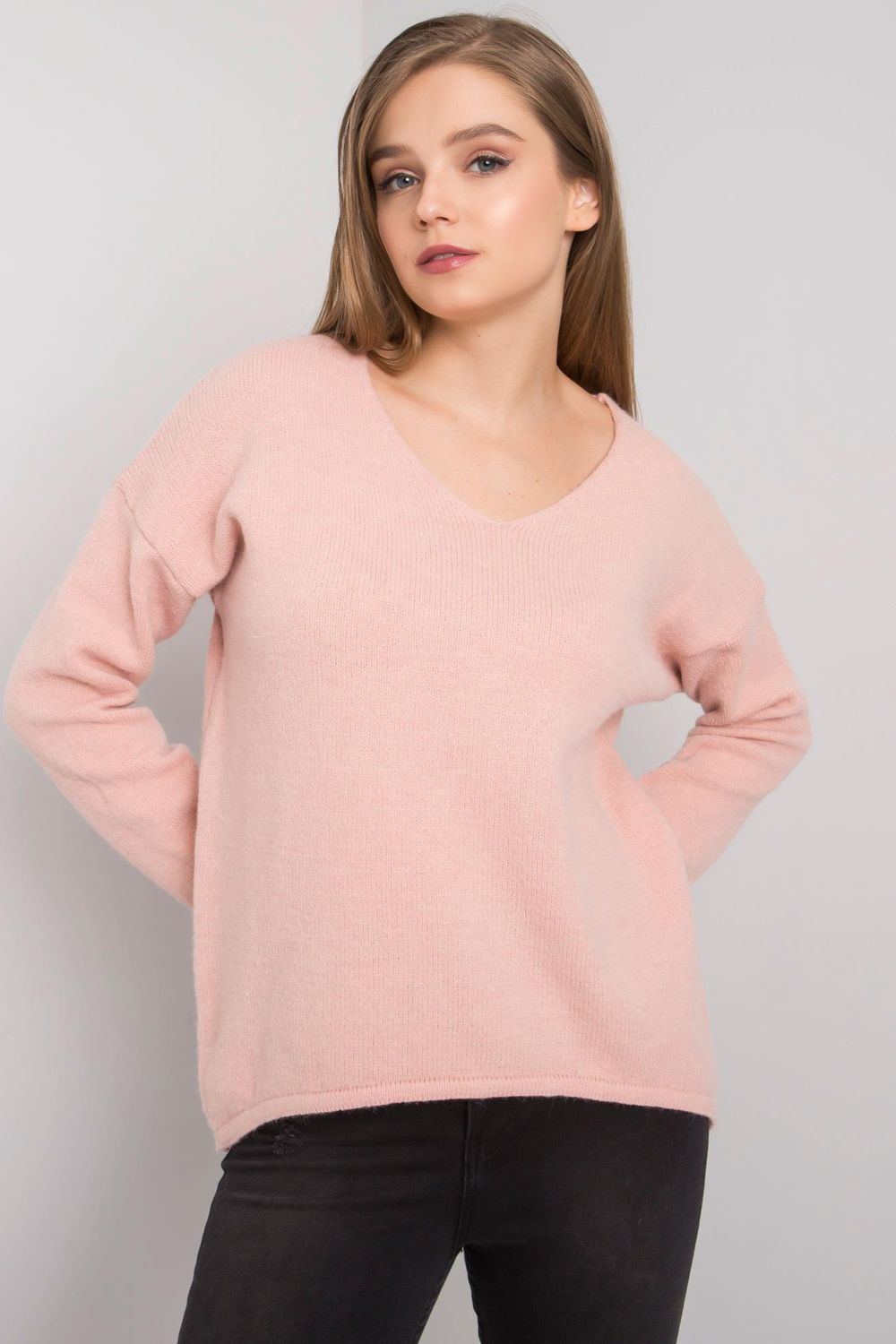 Sweter Damski Model TW-SW-BI-9802.25X Light Pink - Och Bella159767 - Różowy