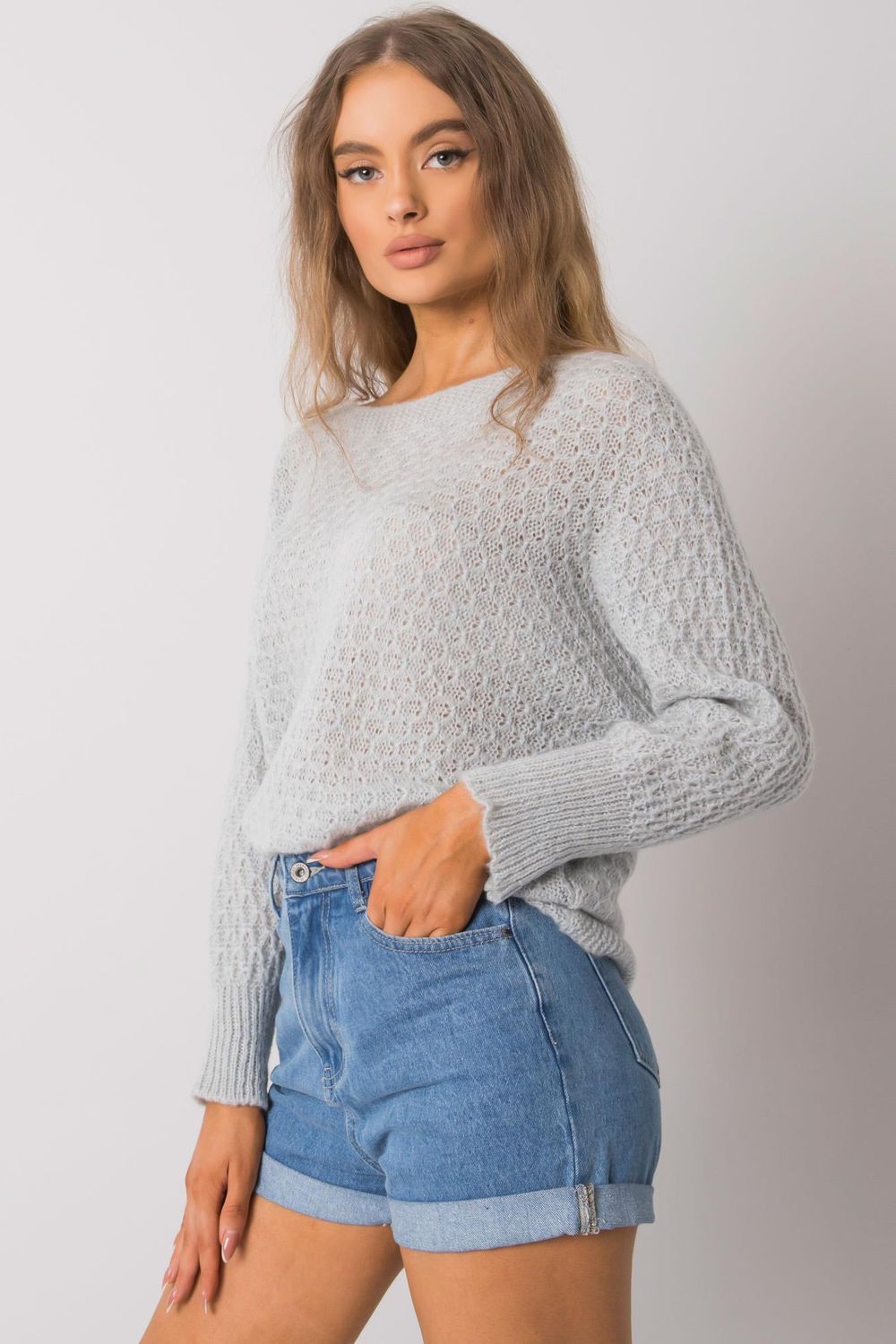 Sweter Damski Model TW-SW-BI-2269.25X Grey - Och Bella159771 - Szary - obrazek 3