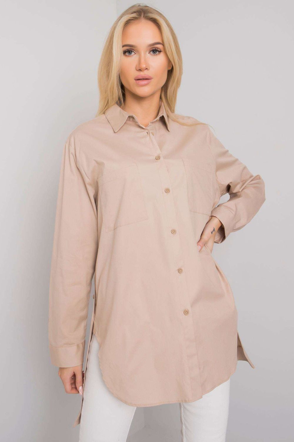 Koszula Damska Model EM-KS-001.46 Beige - Ex Moda160741 - Beżowy