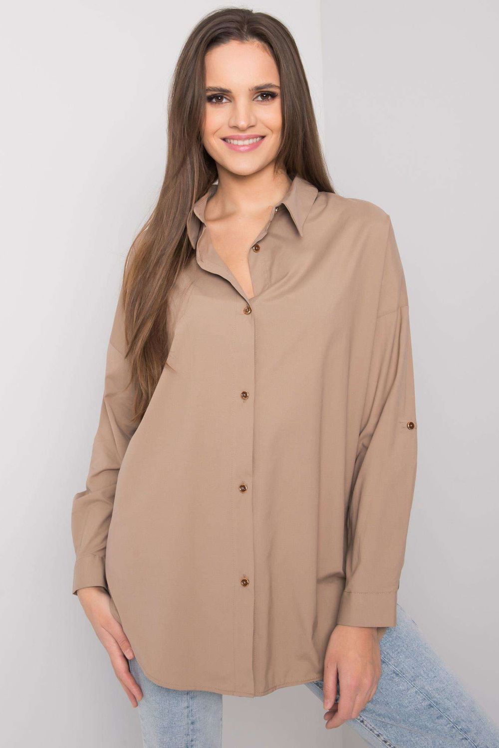 Koszula Damska Model EM-KS-004.42 Dark Beige - Ex Moda161931 - Beżowy