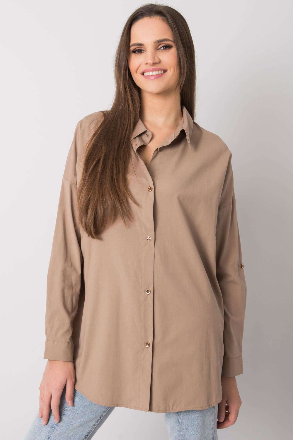 Koszula Damska Model EM-KS-004.42 Dark Beige - Ex Moda161931 - Beżowy - obrazek 2