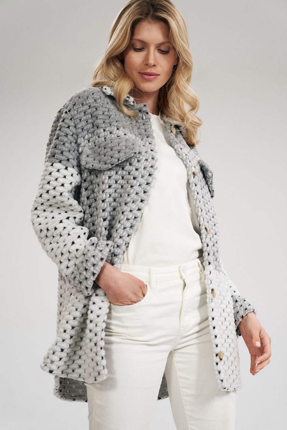 Kurtka Damska Model M857 Grey Pasy - Figl162432 - Szary