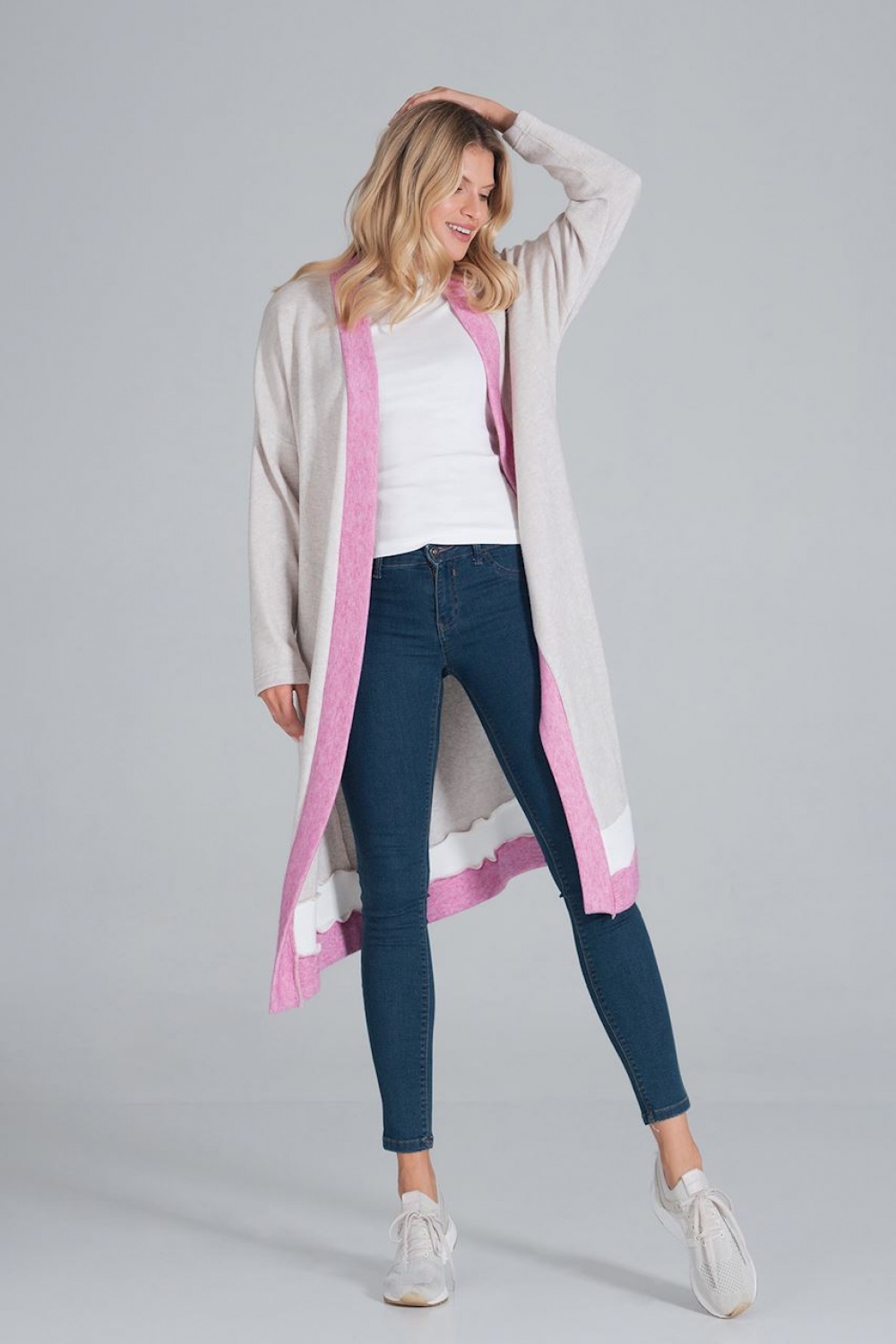 Sweter Damski Model M845 Beige/Fuksja/White - Figl162732 - Wielokolorowy