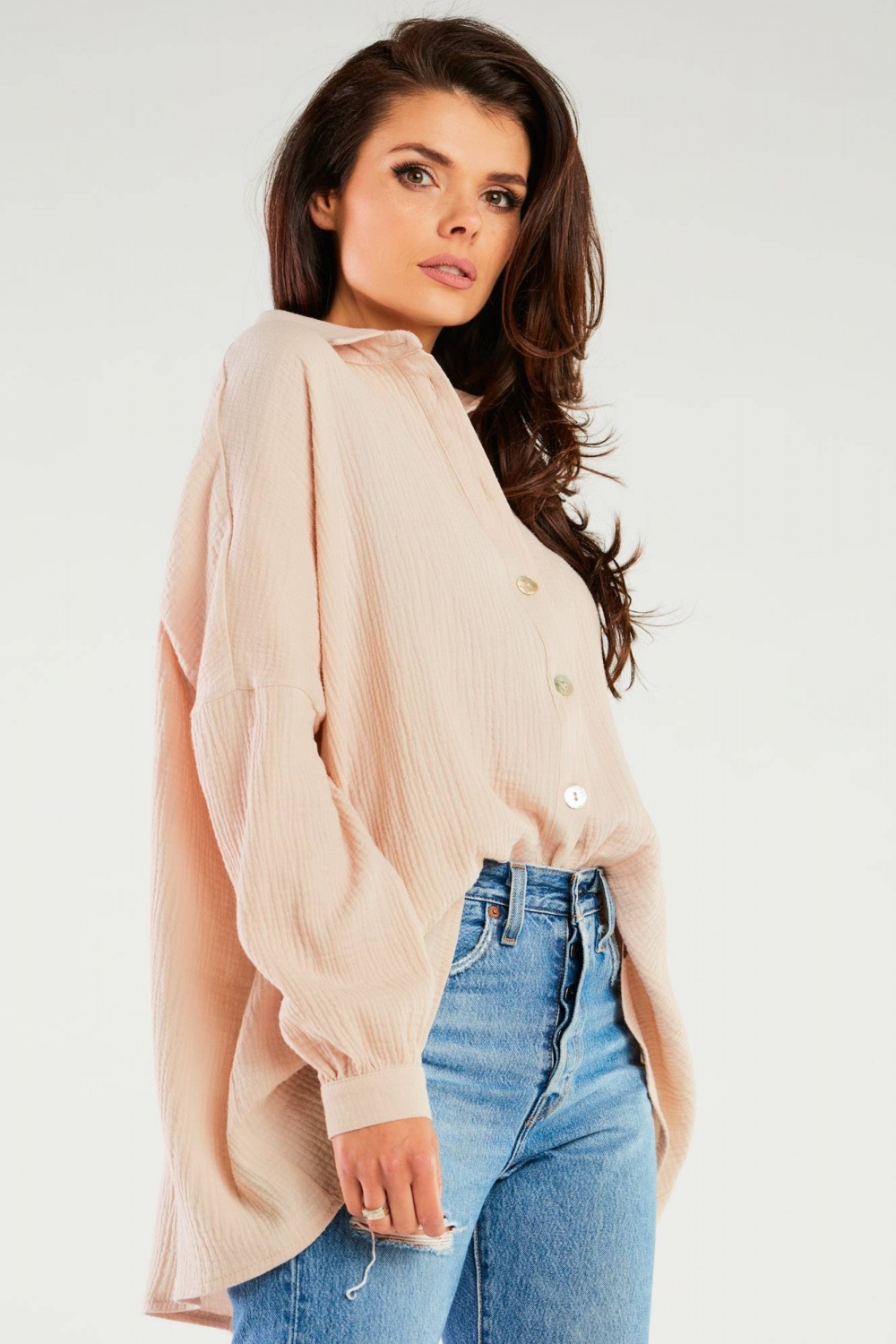 Koszula Damska Model M264 Beige - Infinite You166827 - Beżowy - obrazek 2