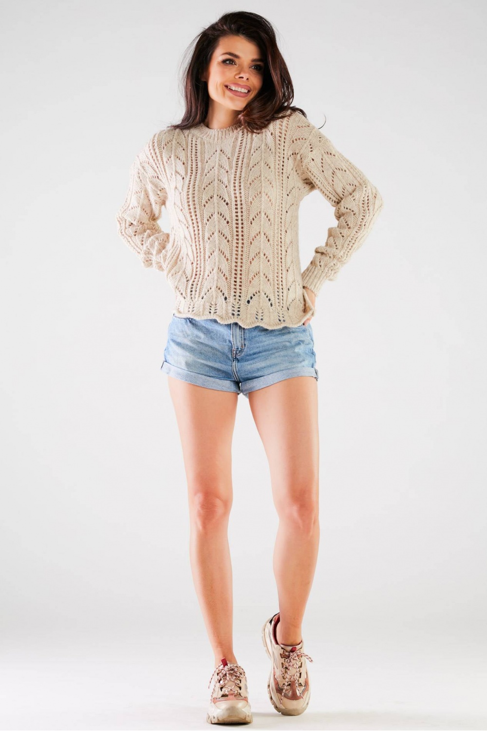 Sweter Damski Model A446 Beige - awama166858 - Beżowy