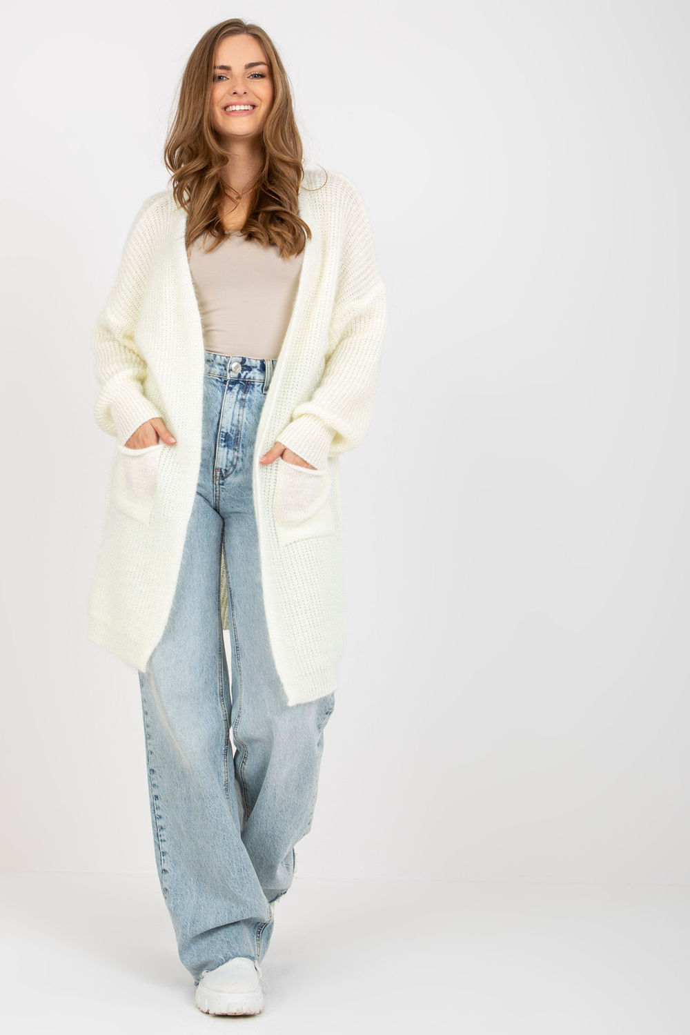 Sweter Kardigan Model TW-SW-BI-9019.82 Ecru - Och Bella170131 - Beżowy