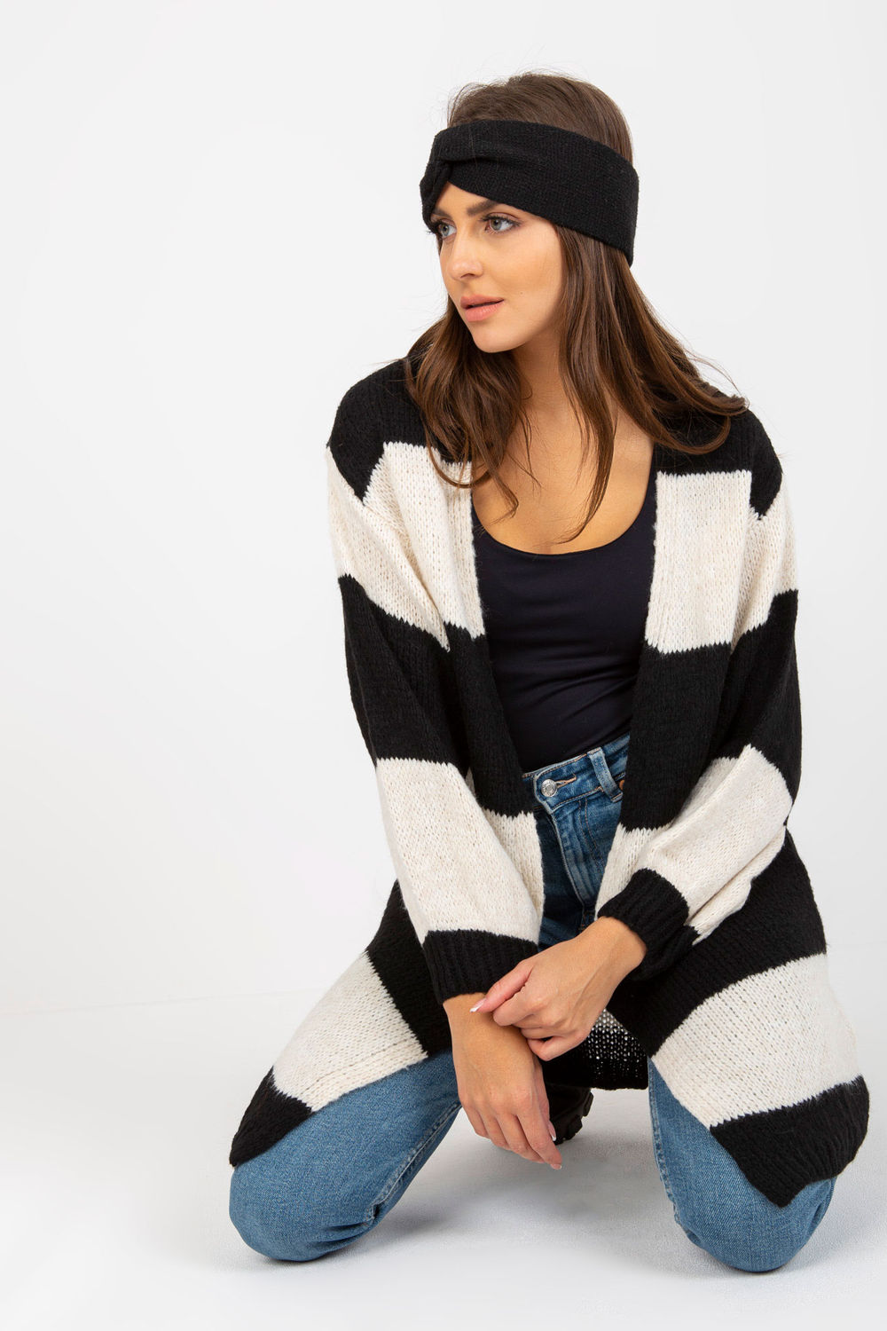 Sweter Kardigan Model TW-SW-BI-M3022.29X White/Black - Och Bella170738 - Czarny