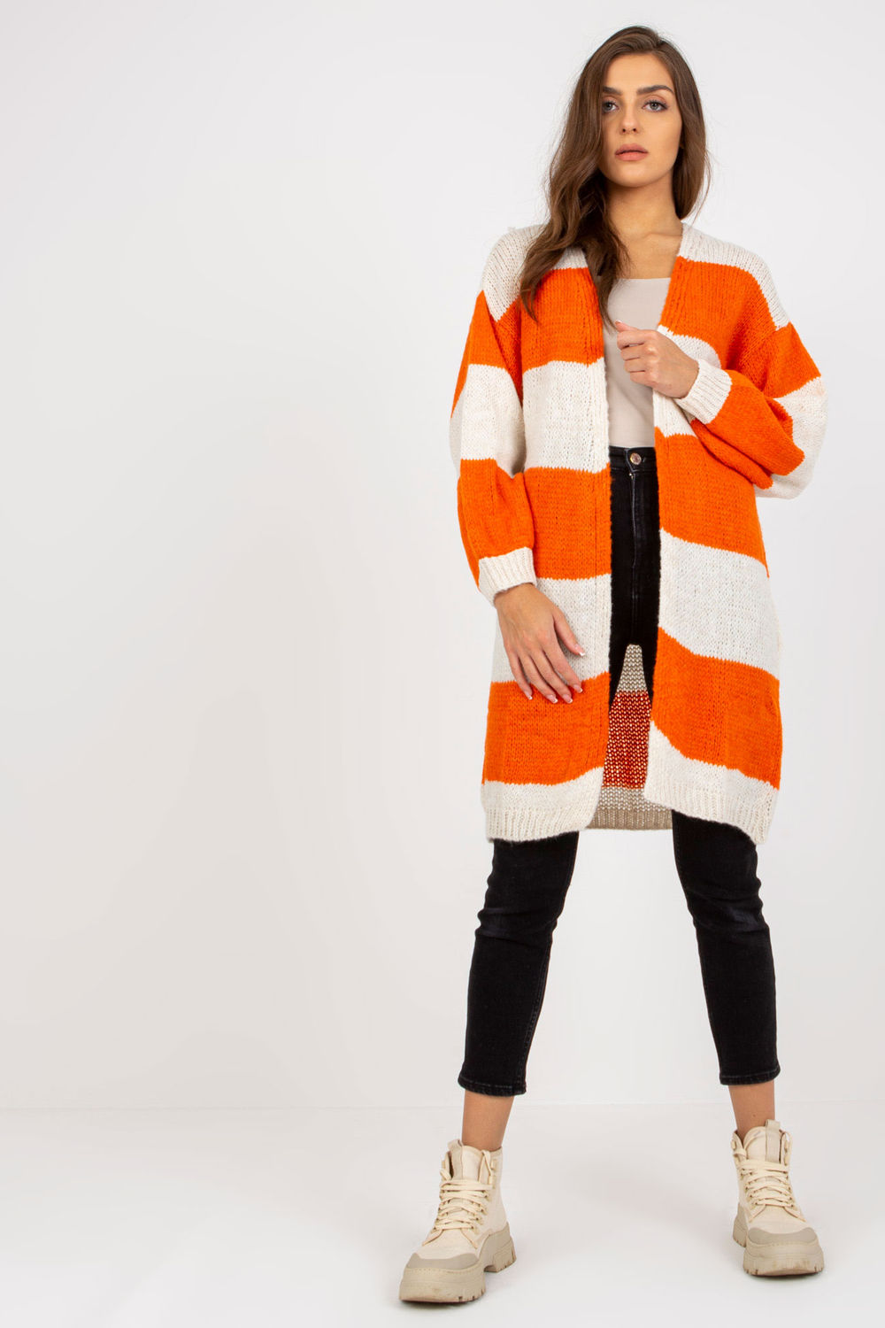 Sweter Kardigan Model TW-SW-BI-M3022.29X Orange - Och Bella170739 - Pomarańczowy