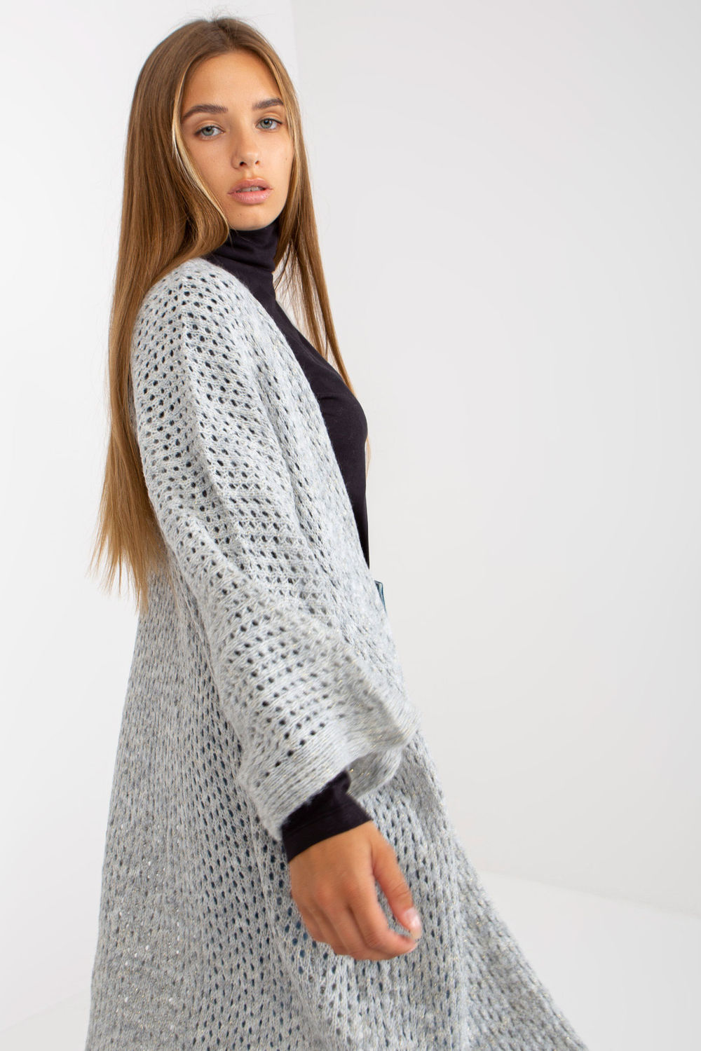 Sweter Kardigan Model TW-SW-BI-M31.36X Grey - Och Bella170996 - Szary - obrazek 2