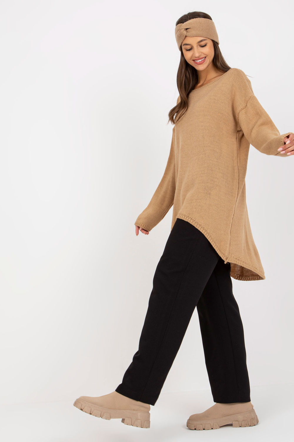 Sweter Damski Model TW-SW-BI-1222.13X Camel - Och Bella171003 - Brązowy