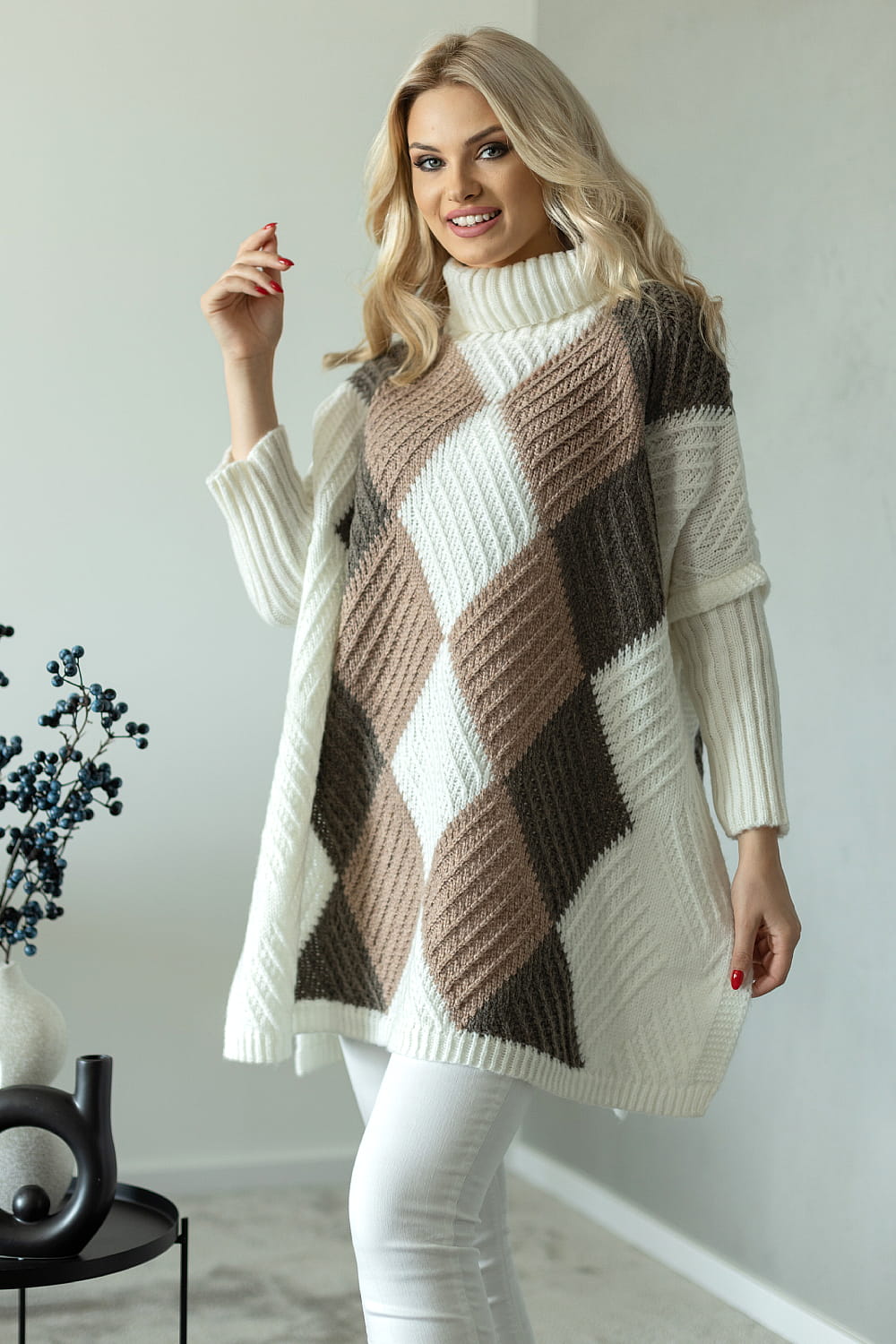 Sweter Damski Model 30088 Cream - PeeKaBoo171304 - Wielokolorowy