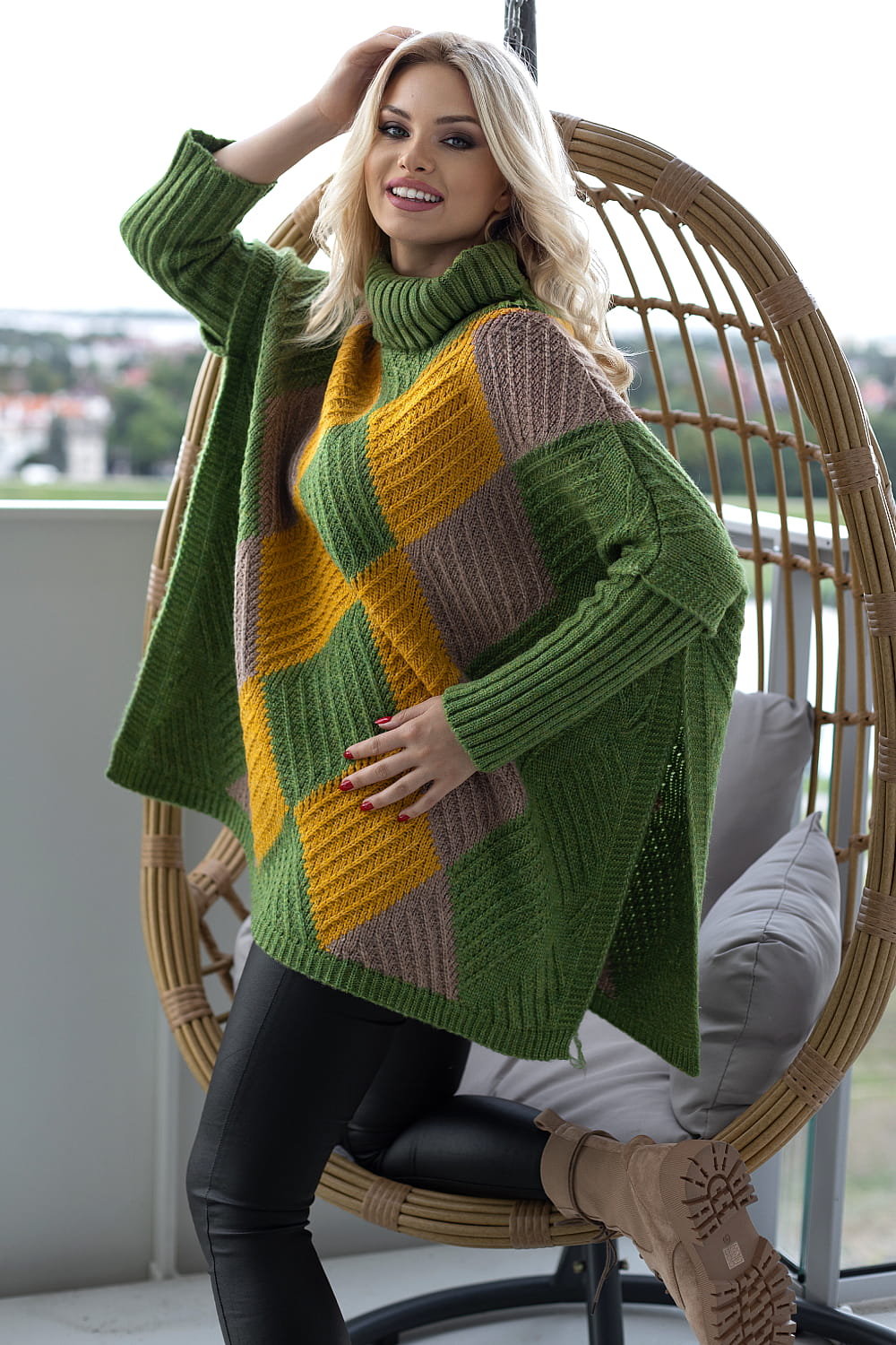 Sweter Damski Model 30088 Green - PeeKaBoo171305 - Wielokolorowy - obrazek 2
