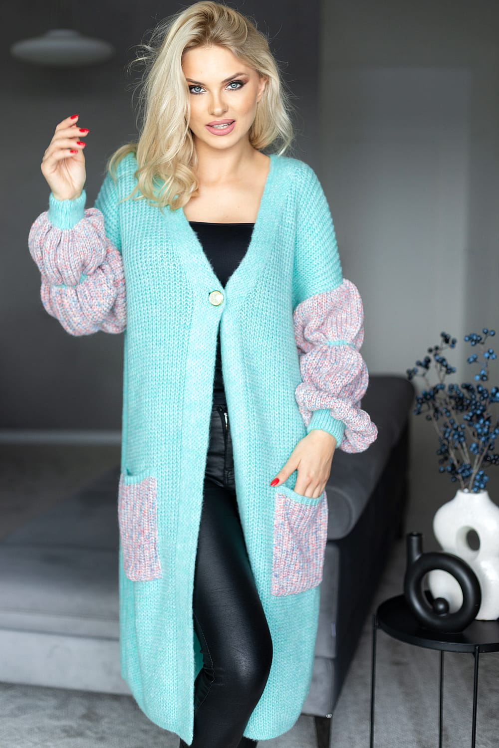 Sweter Kardigan Model 30086 Seledyn - PeeKaBoo171310 - Wielokolorowy
