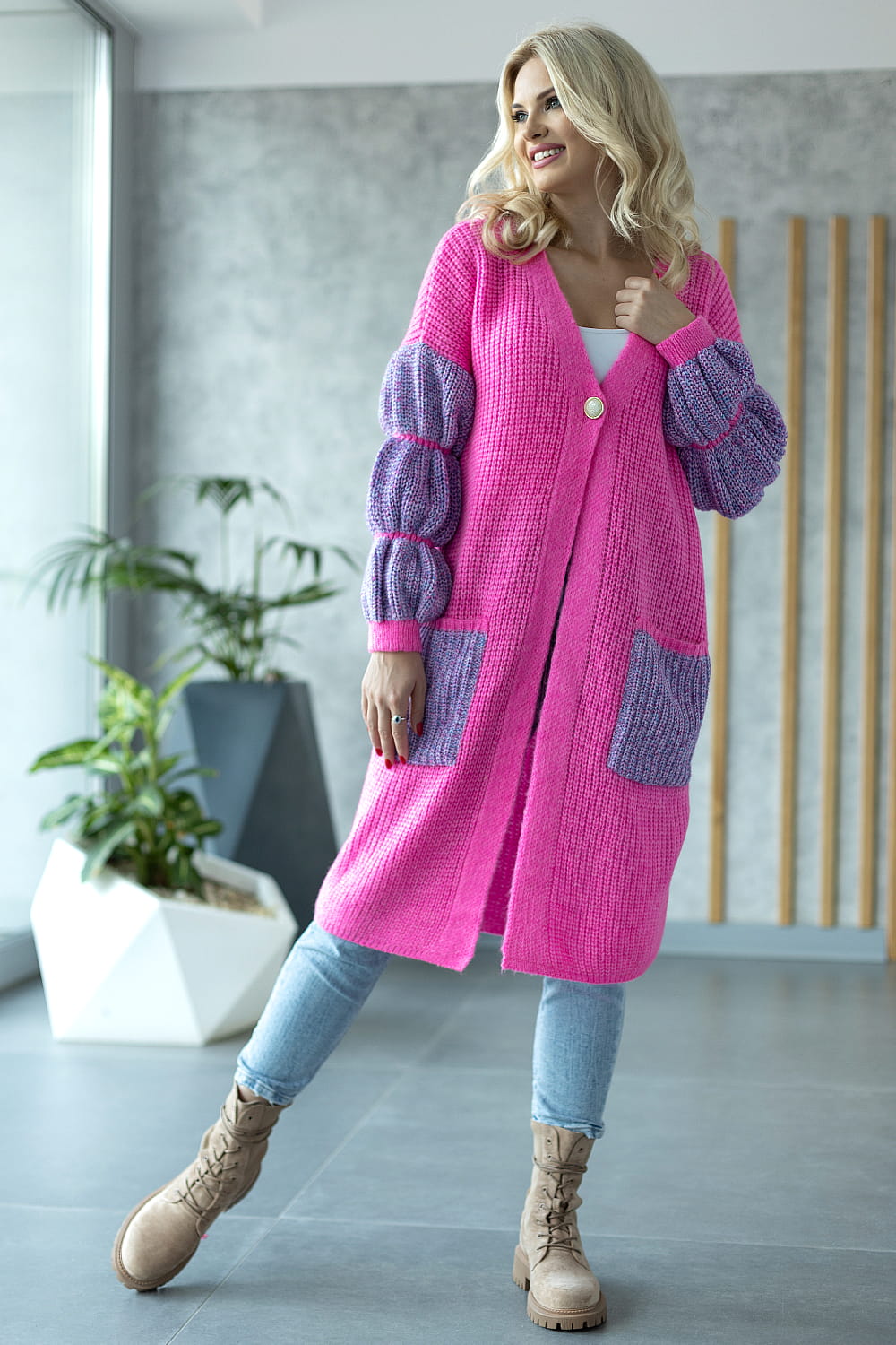 Sweter Kardigan Model 30086 Neon Pink - PeeKaBoo171311 - Wielokolorowy