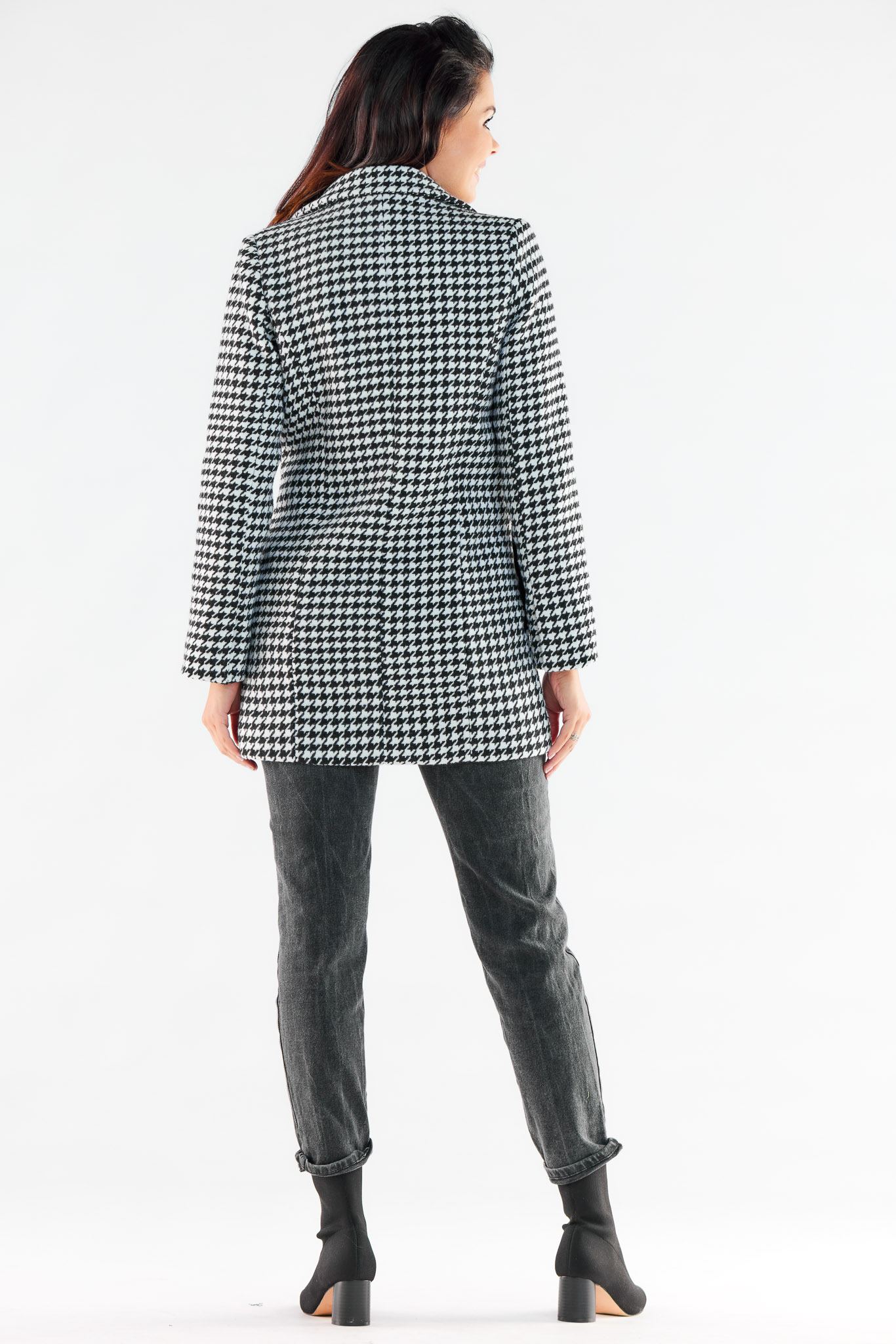 Płaszcz Damski Model A546 Houndstooth - awama173857 - Czarny - obrazek 2