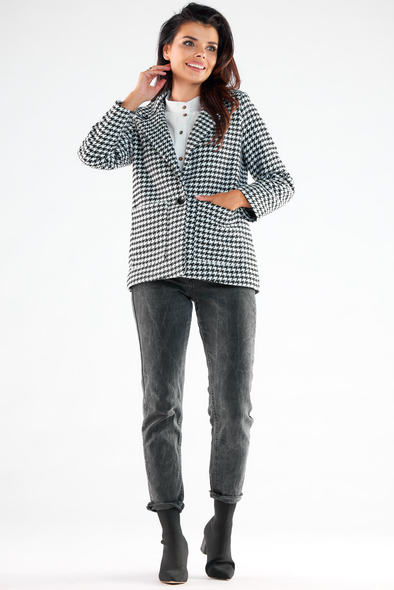 Kurtka Damska Model A545 Houndstooth - awama173863 - Czarny - obrazek 2