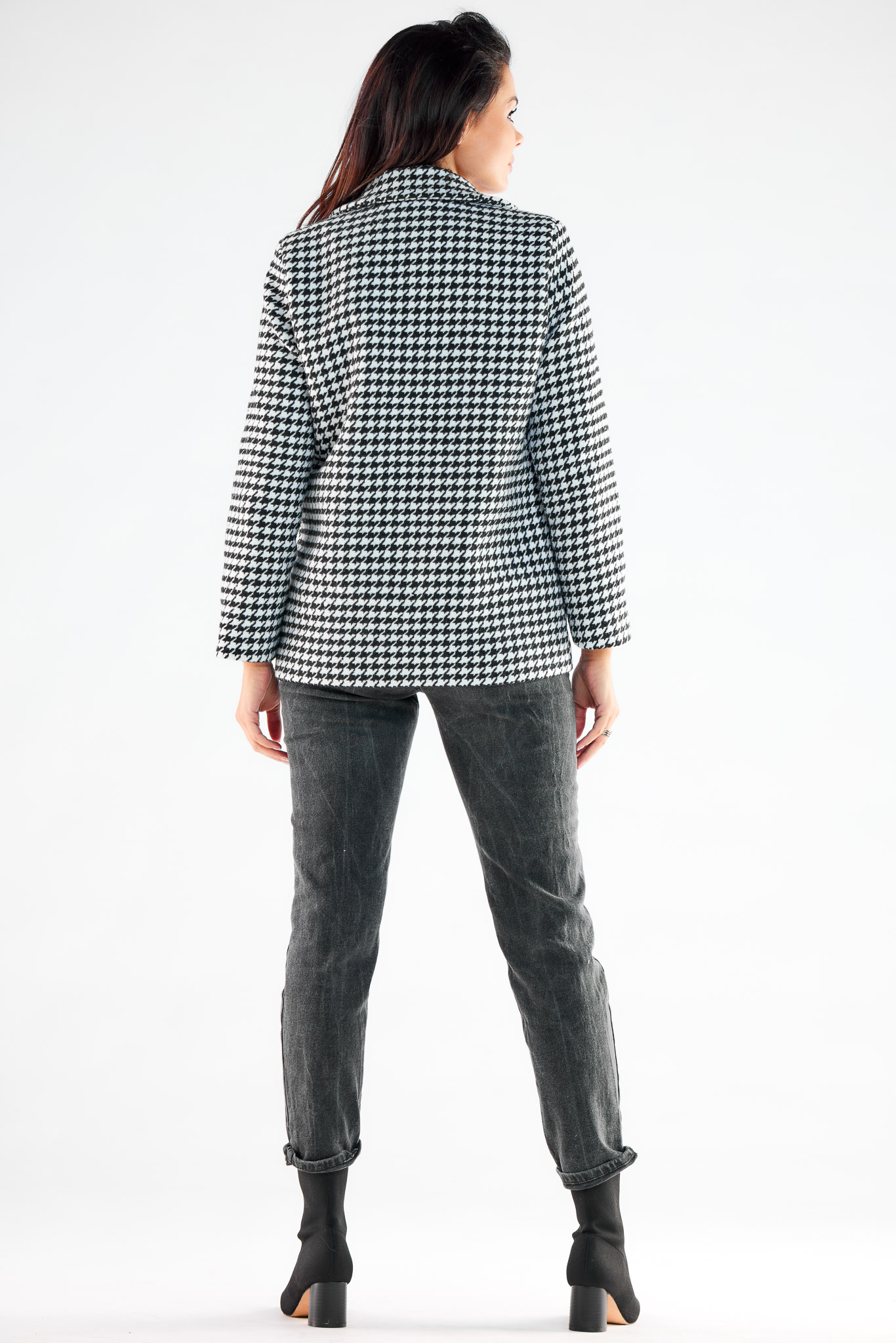 Kurtka Damska Model A545 Houndstooth - awama173863 - Czarny - obrazek 3