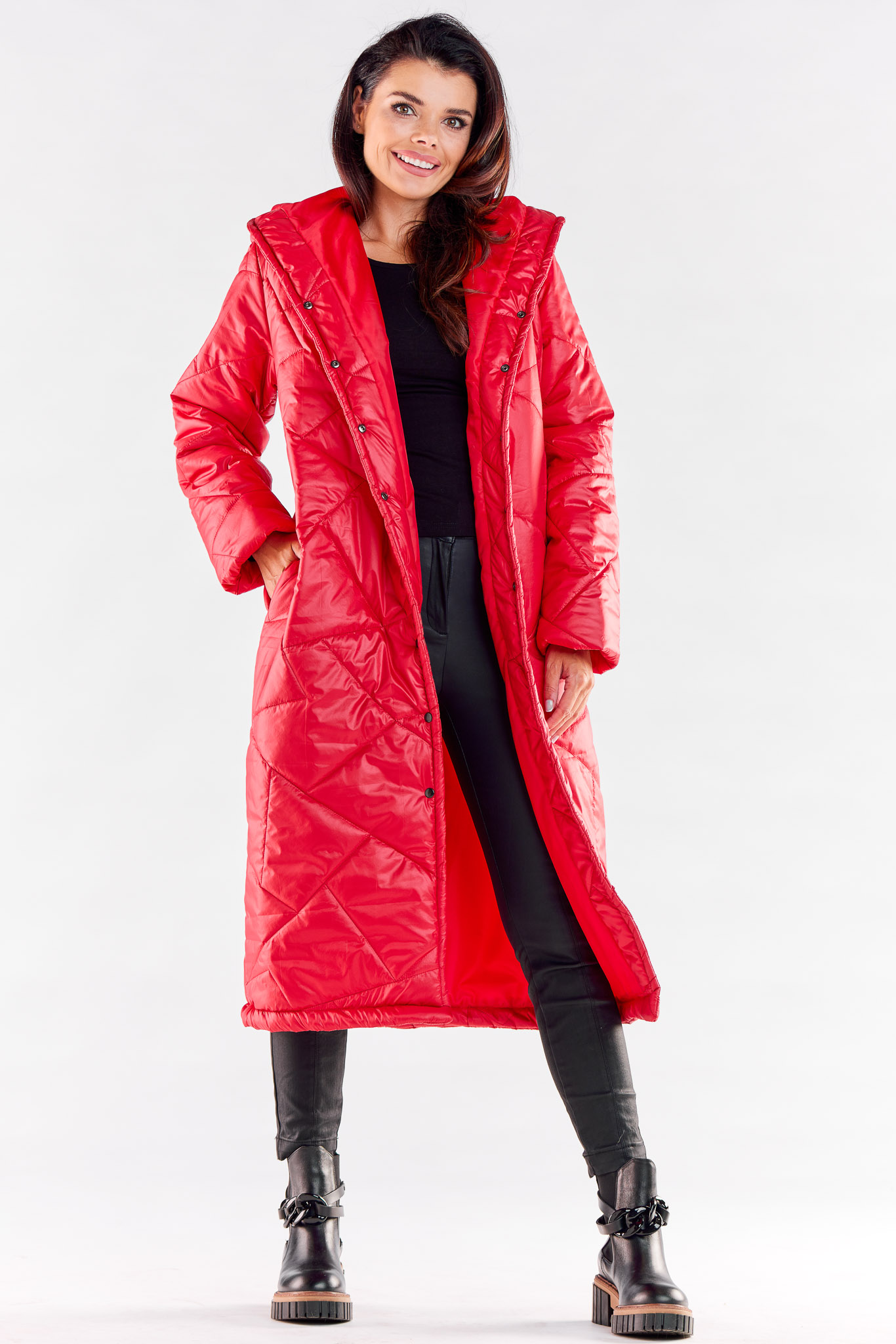 Płaszcz Damski Model A542 Red - awama173876 - Czerwony - obrazek 2
