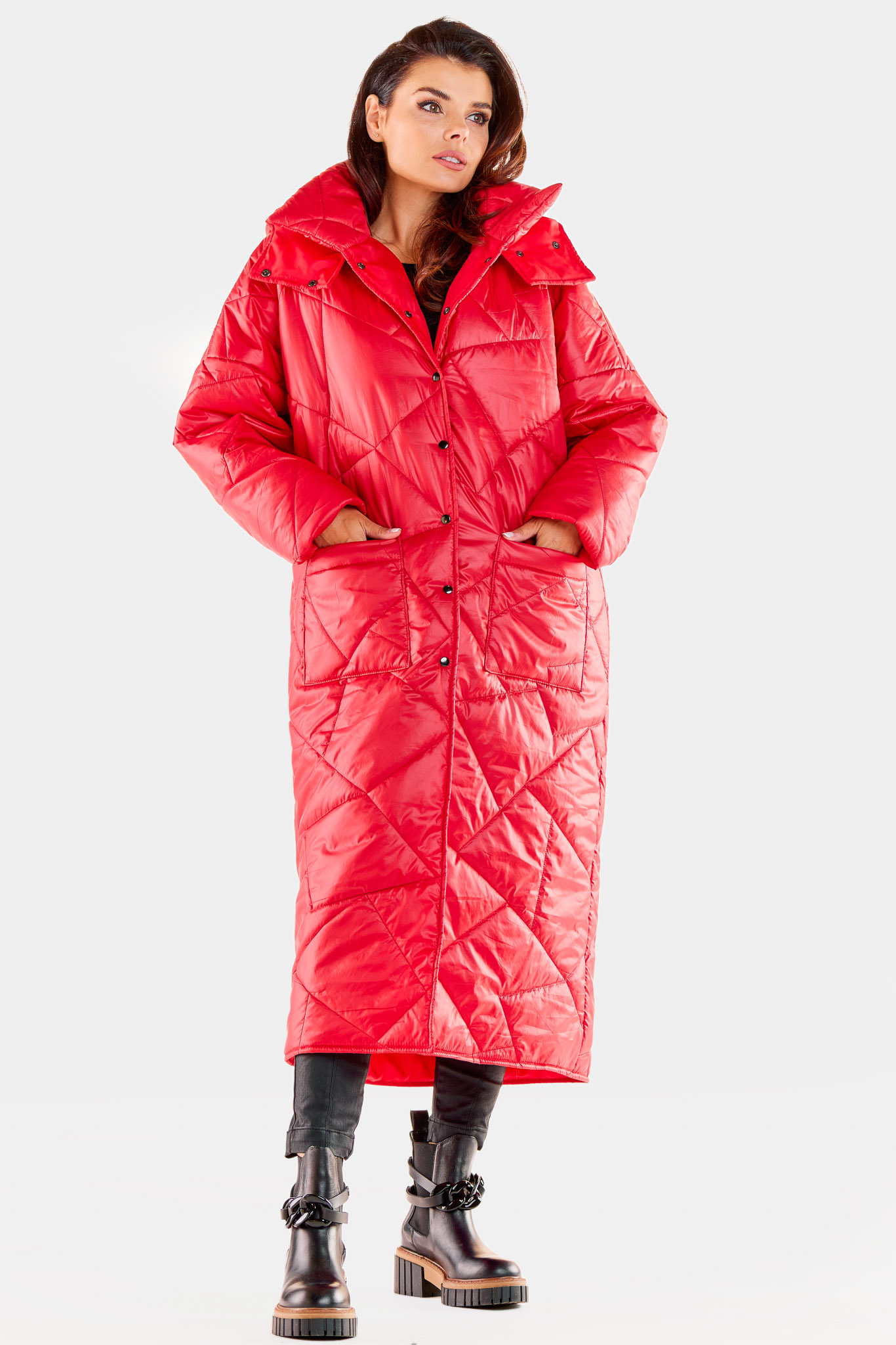 Płaszcz Damski Model A541 Red - awama173879 - Czerwony