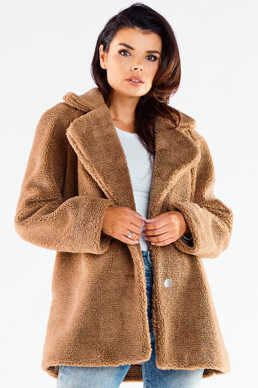 Płaszcz Damski Model A534 Brown - awama173895 - Brązowy