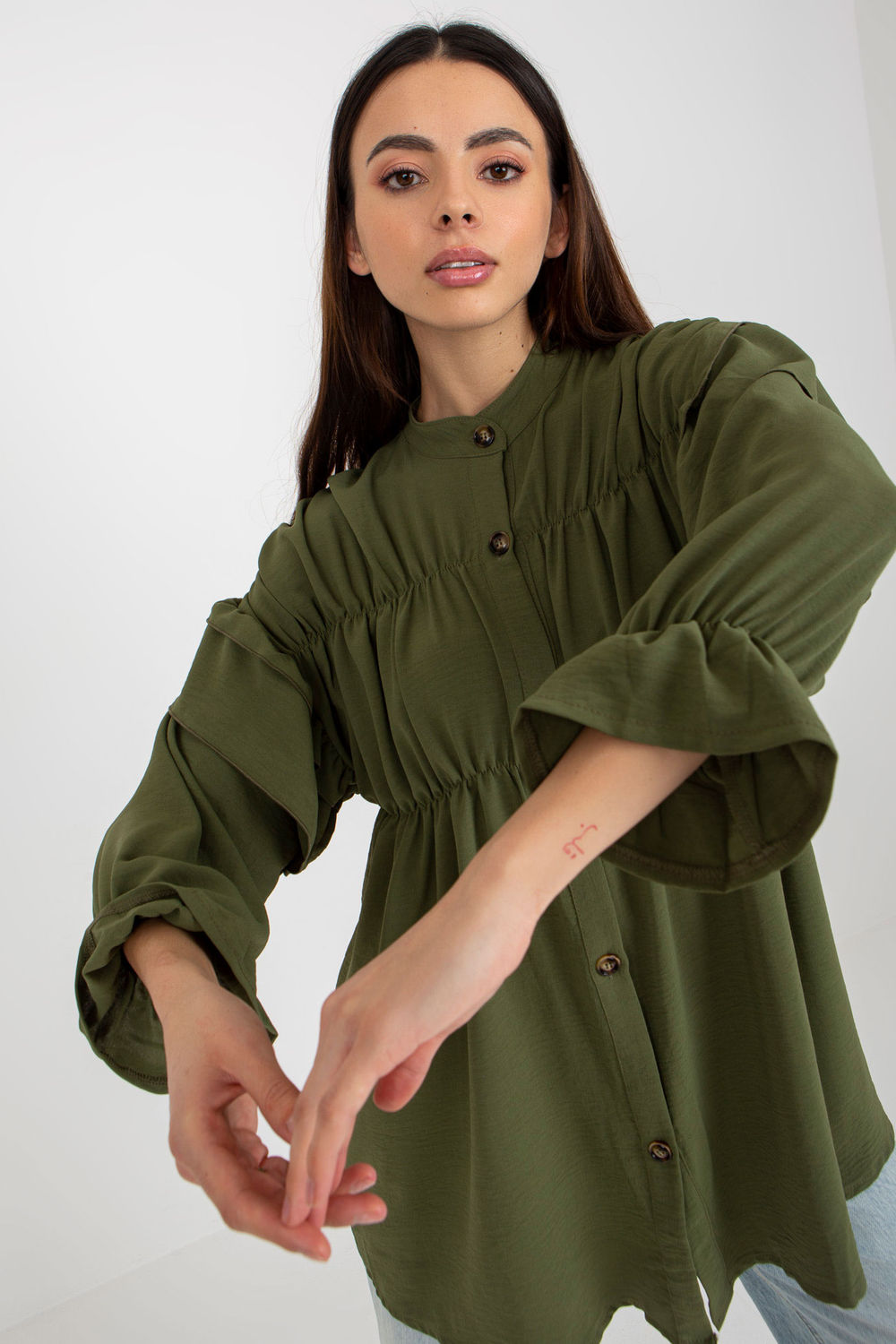 Koszula Damska Model TW-KS-BI-2021745.13X Khaki - Och Bella175460 - Zielony - obrazek 2