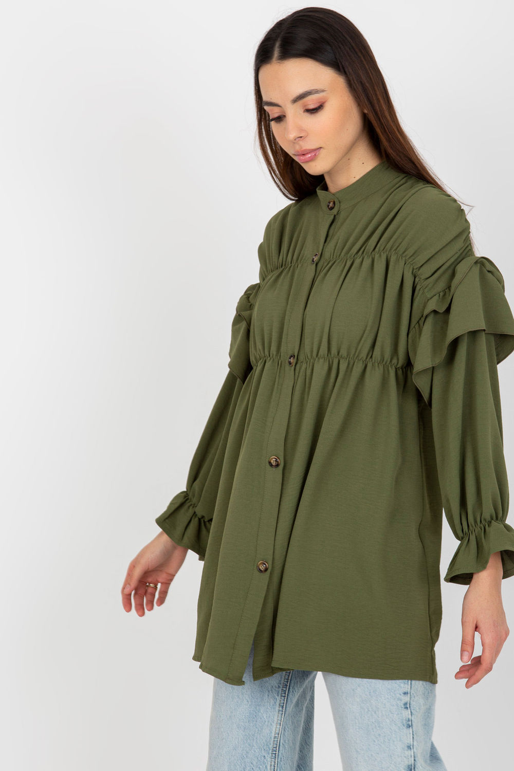 Koszula Damska Model TW-KS-BI-2021745.13X Khaki - Och Bella175460 - Zielony - obrazek 3