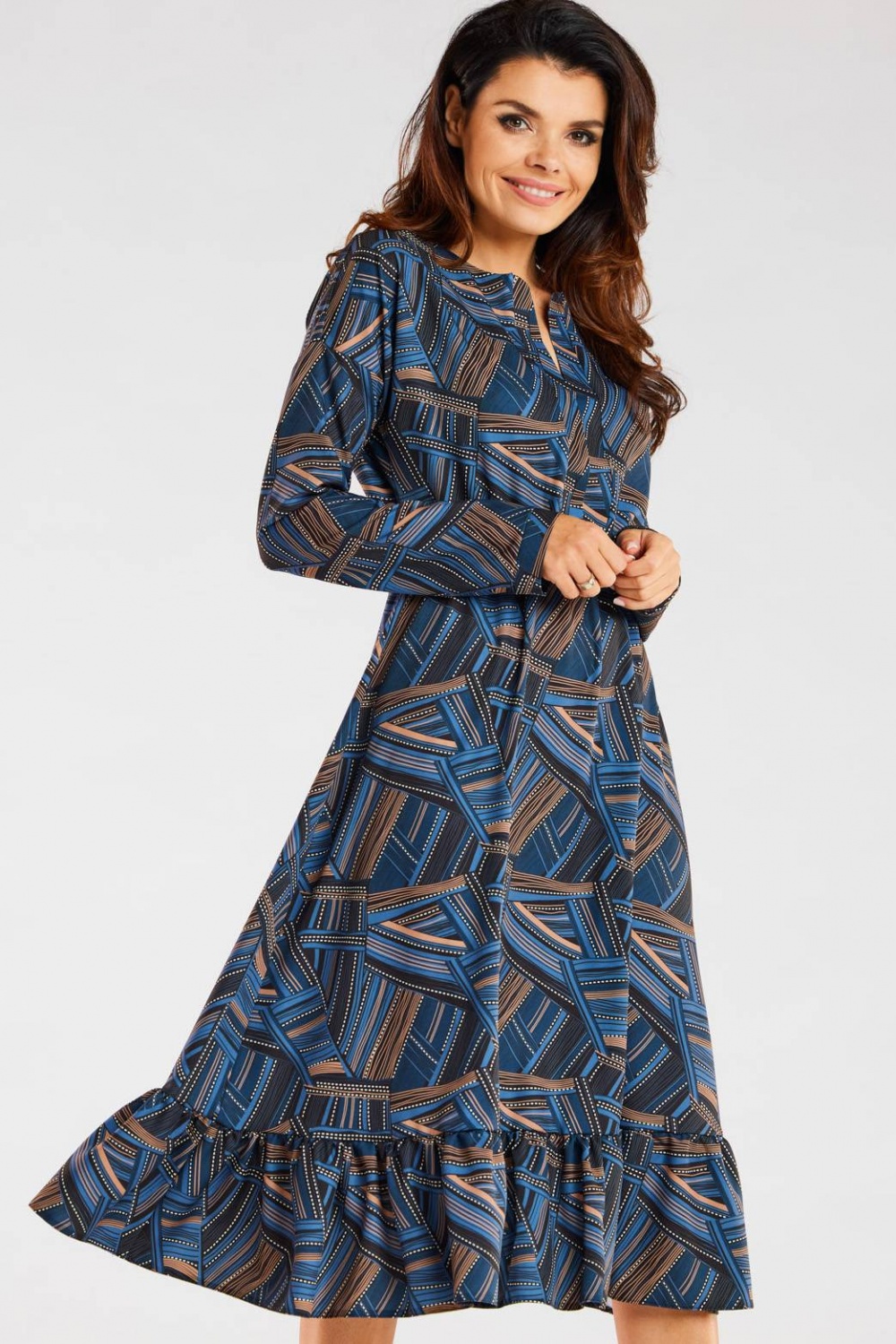Sukienka Model A468 Navy/Brown Pattern - awama176854 - Brązowy