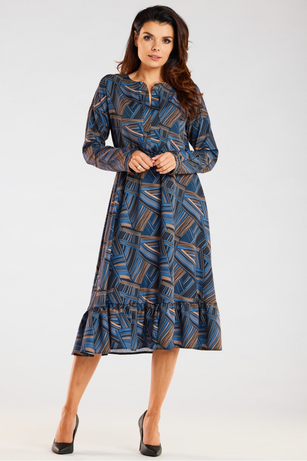 Sukienka Model A468 Navy/Brown Pattern - awama176854 - Brązowy - obrazek 2