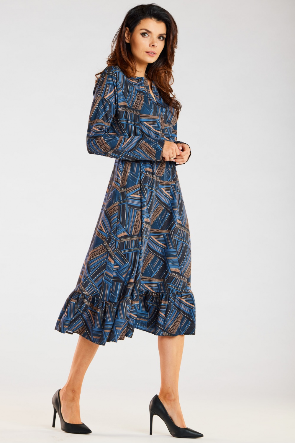 Sukienka Model A468 Navy/Brown Pattern - awama176854 - Brązowy - obrazek 3