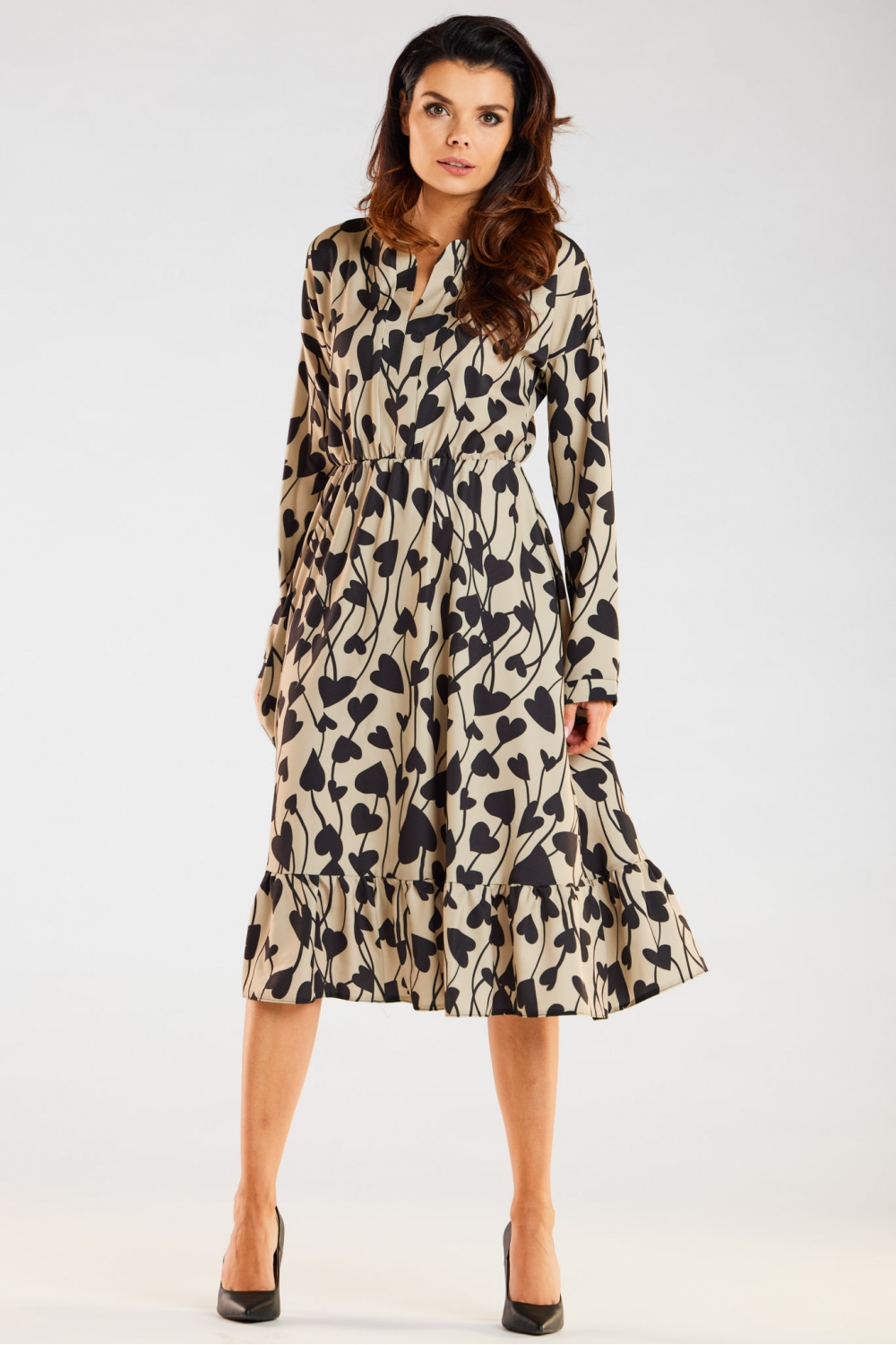 Sukienka Model A468 Beige/Black Hearts - awama176855 - Beżowy - obrazek 2