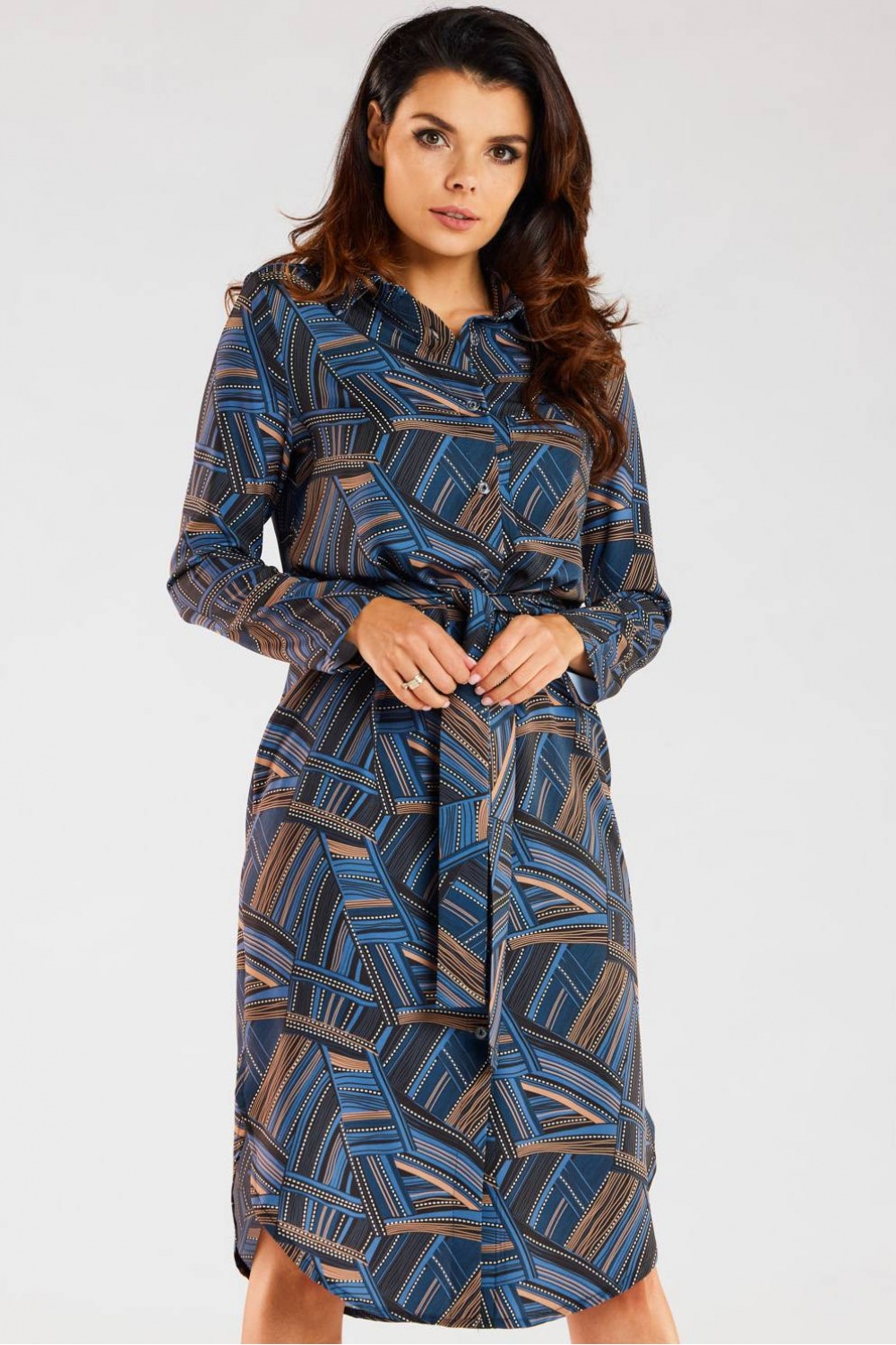 Sukienka Model A465 Navy/Brown Pattern - awama176864 - Granatowy