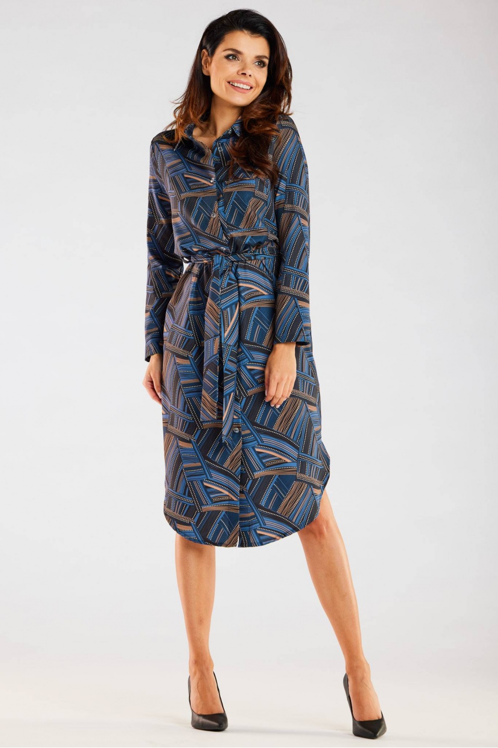 Sukienka Model A465 Navy/Brown Pattern - awama176864 - Granatowy - obrazek 2