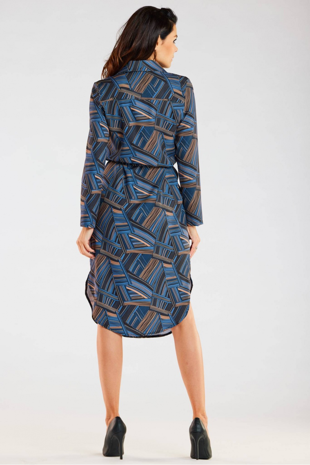 Sukienka Model A465 Navy/Brown Pattern - awama176864 - Granatowy - obrazek 3