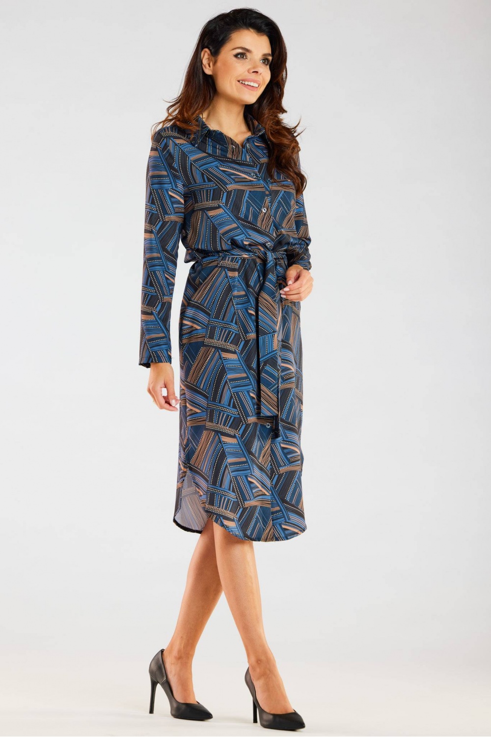Sukienka Model A465 Navy/Brown Pattern - awama176864 - Granatowy - obrazek 4