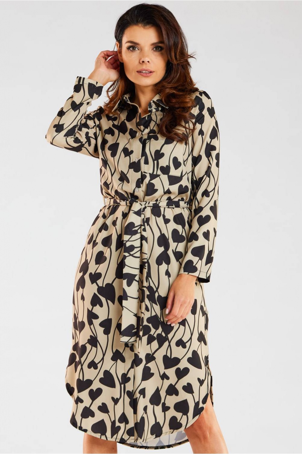 Sukienka Model A465 Beige/Black Hearts - awama176865 - Beżowy