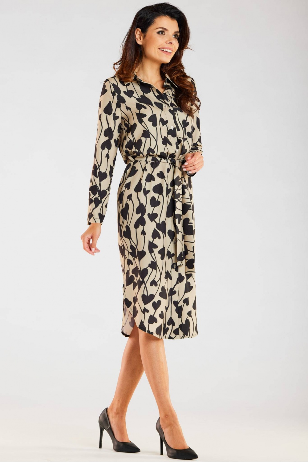 Sukienka Model A465 Beige/Black Hearts - awama176865 - Beżowy - obrazek 3