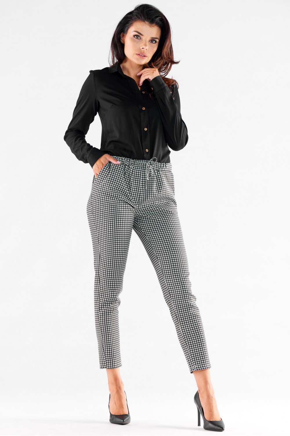 Spodnie Damskie Model A532 Houndstooth - awama176873 - Czarny - obrazek 2