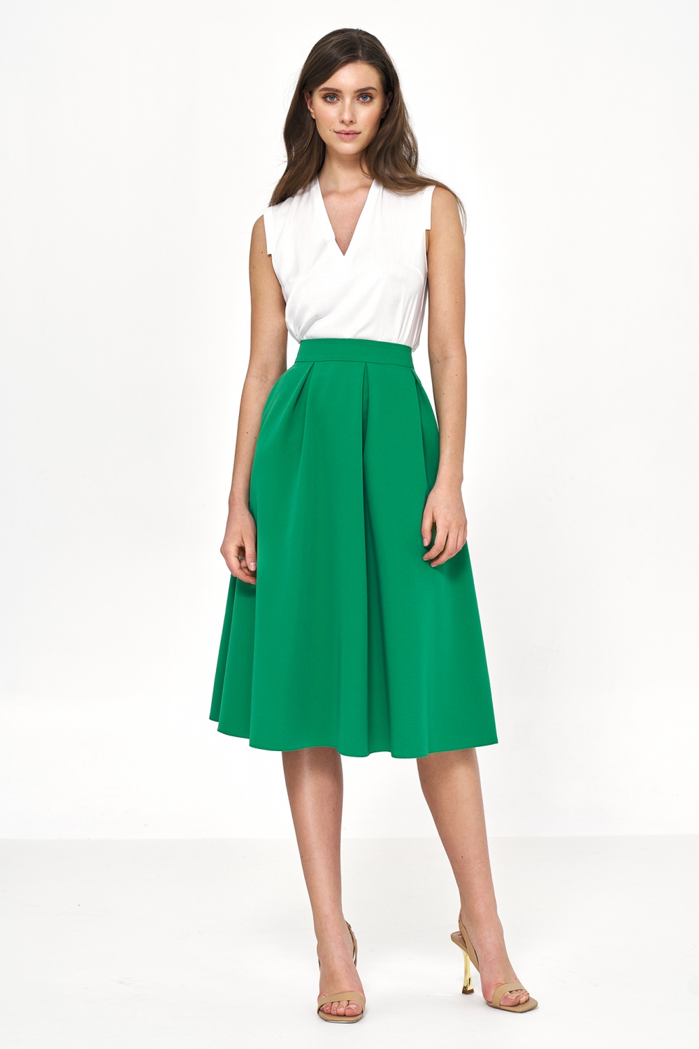Spódnica Rozkloszowana zielona spódnica midi SP69 Green - Nife178007 - Zielony
