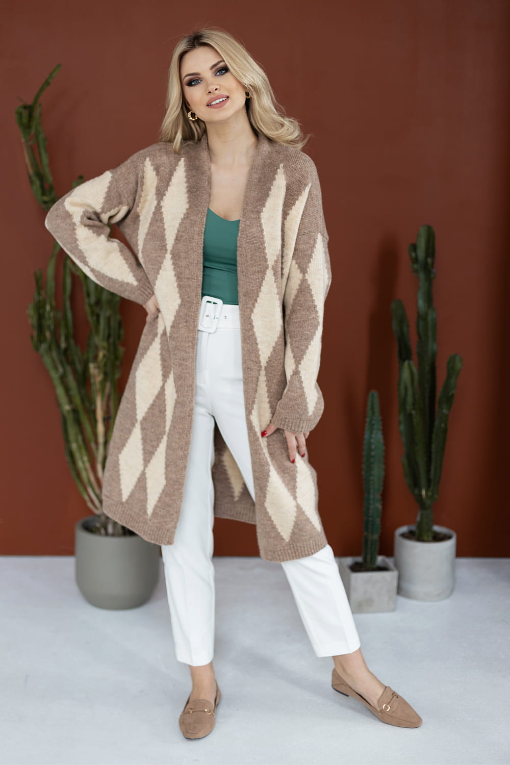Sweter Kardigan Model 30092 Cappuccino - PeeKaBoo178642 - Wielokolorowy - obrazek 2