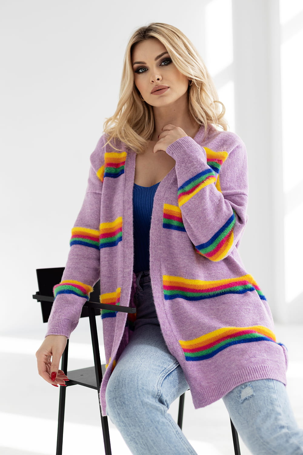 Sweter Kardigan Model 30090 Lila - PeeKaBoo178648 - Wielokolorowy
