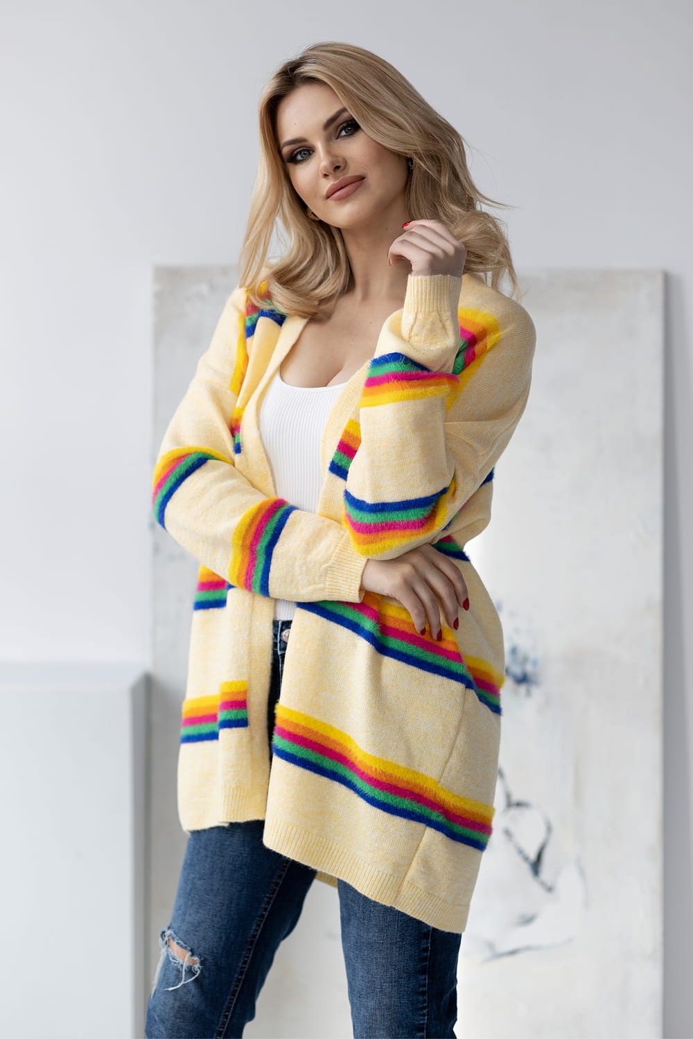 Sweter Kardigan Model 30090 Light Yellow - PeeKaBoo178649 - Wielokolorowy
